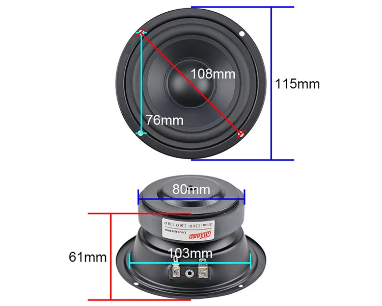 Pure Midrange Speaker Unit Hifi 4 INCH 115MM 80W Alto Speaker Mediant Home MID Unit Rubber Side Matte Coated Paper DIY 1PCS