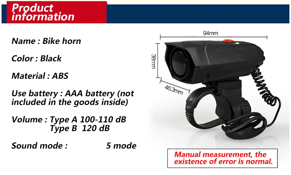 Bicycle Bell Cycling Horns Electronic Bike Bicycle Handlebar Ring Bell Horn Strong Loud Air Alarm Bell Sound Bike Horn Safety