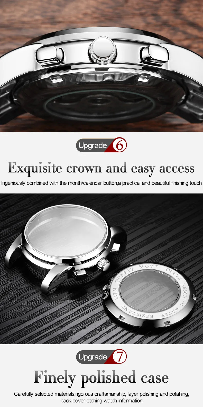 OLEVS Men's Watches Automatic Mechanical Business Wristwatch Waterproof Stainless Steel Strap Watch for Man Skeleton Calendar