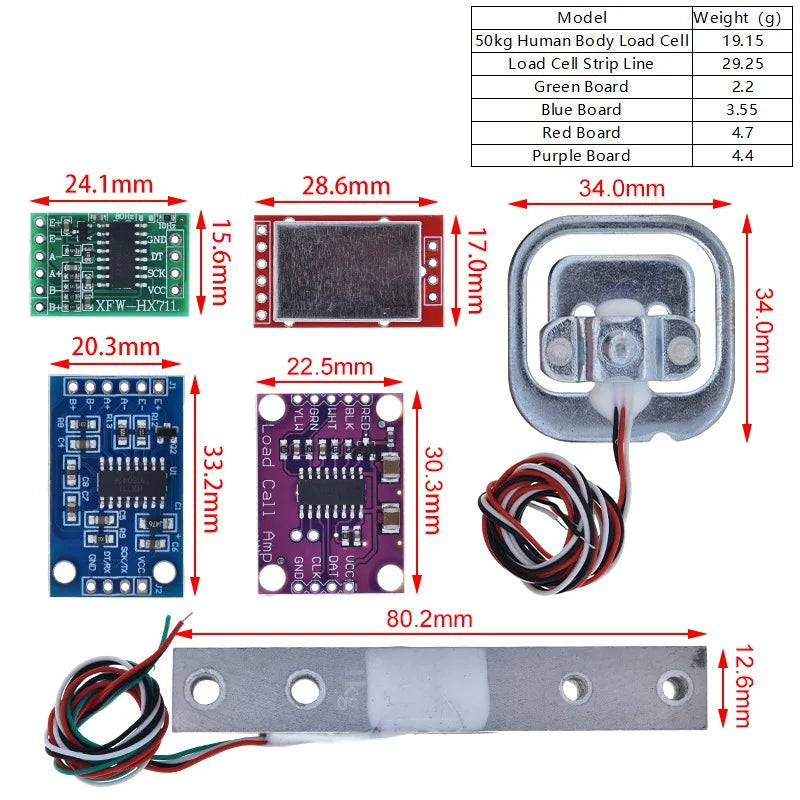 TZT Load Cell 1KG 5KG 10KG 20KG HX711 AD Module Weight Sensor Electronic Scale Aluminum Alloy Weighing Pressure Sensor