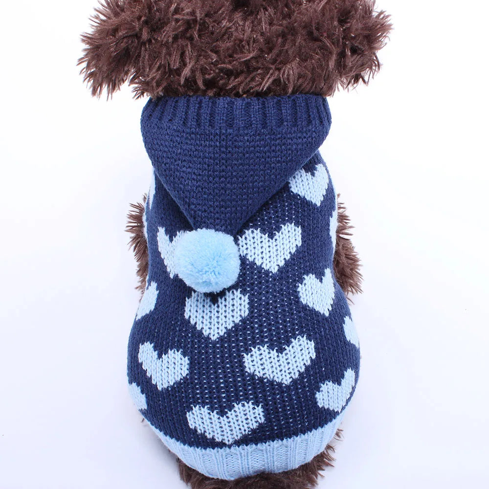 Cat Dog Sweater Hoodie Hearts Patterns Jumper Pet Puppy Coat Jacket Warm Clothes for Chihuahua Yorkie Poodle