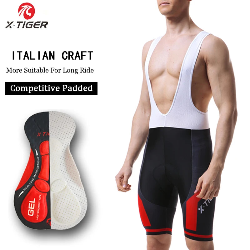 X-TIGER Cycling Bibs Shorts Summer Bike Breathable Men's 5D Gel Padded Bike Tights Triathlon Man Pro Licra Bicycle Shorts