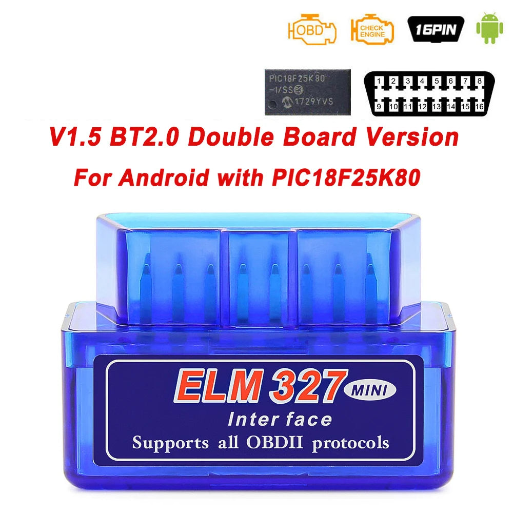 ELM327 V1.5 PIC18F25K80 Scanner Adapter OBD 2 OBD2 ELM 327 V1 5 Car Diagnostic Auto Tool Bluetooth for Android ODB2 Code Reader