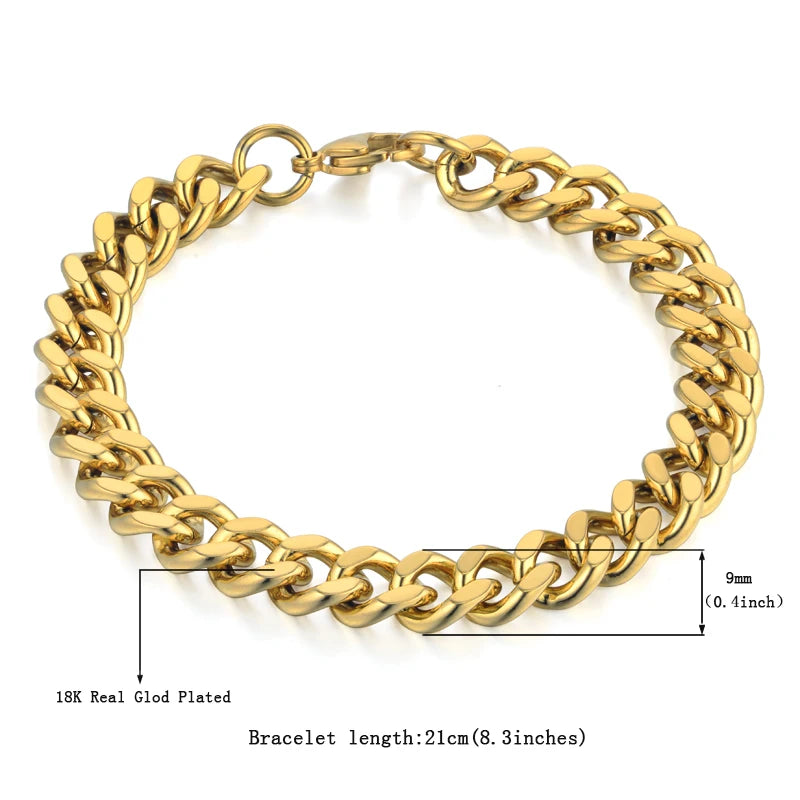 Men's 316L Stainless Steel Male Bracelet Wholesale Gold Silver Color Braclet Chunky Cuban Chain Link Bracelet For Man Jewelry