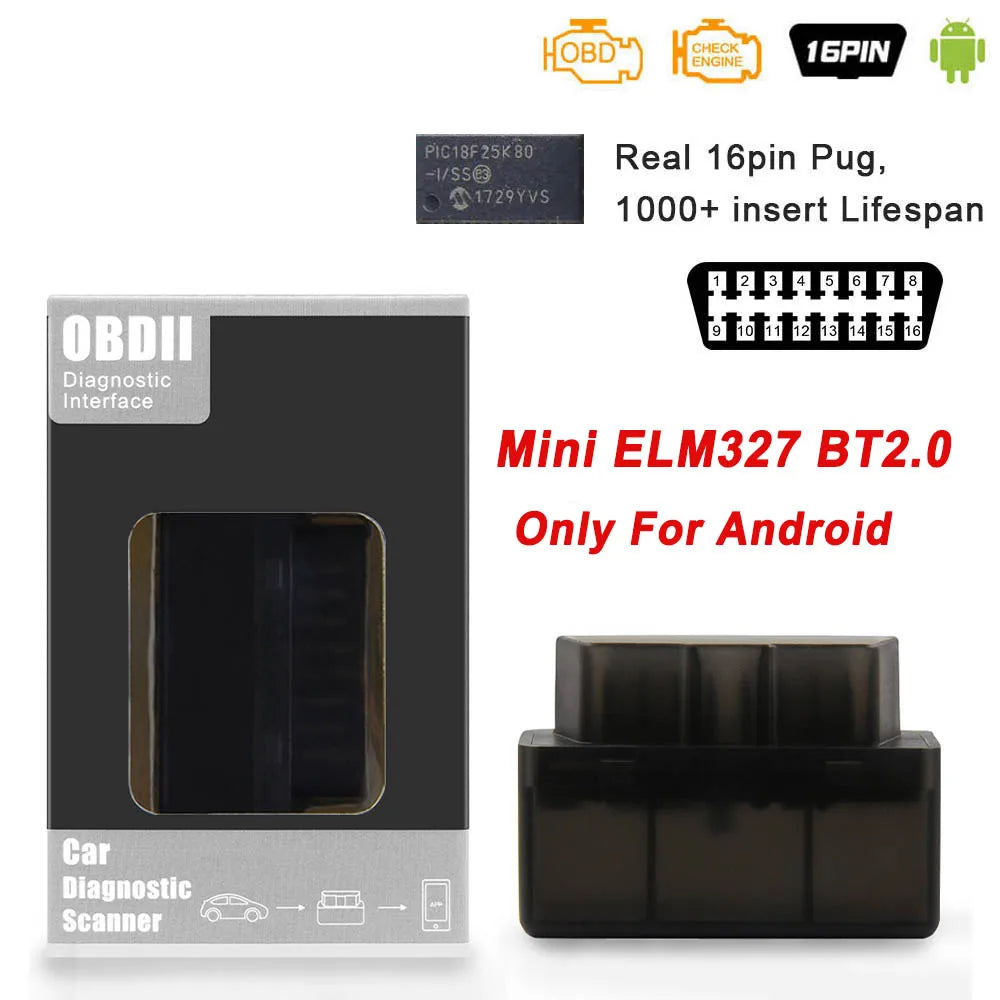 ELM327 V1.5 PIC18F25K80 Scanner Adapter OBD 2 OBD2 ELM 327 V1 5 Car Diagnostic Auto Tool Bluetooth for Android ODB2 Code Reader