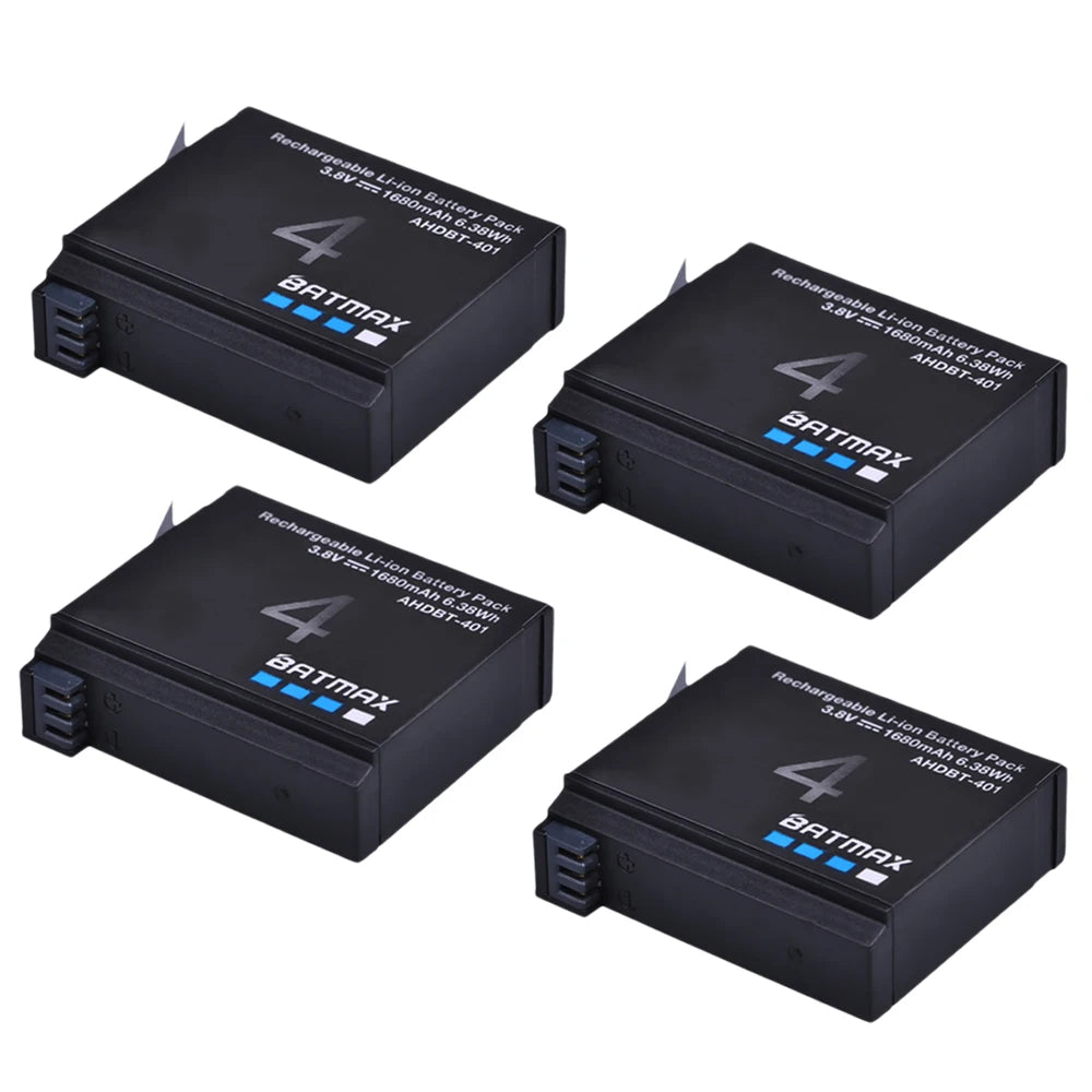 Batmax 1680mAh Gopro Hero 4 Battery Replacement + LED 3-Slots USB Charger for GoPro HERO4 GoPro AHDBT-401 Action Camera Bateria
