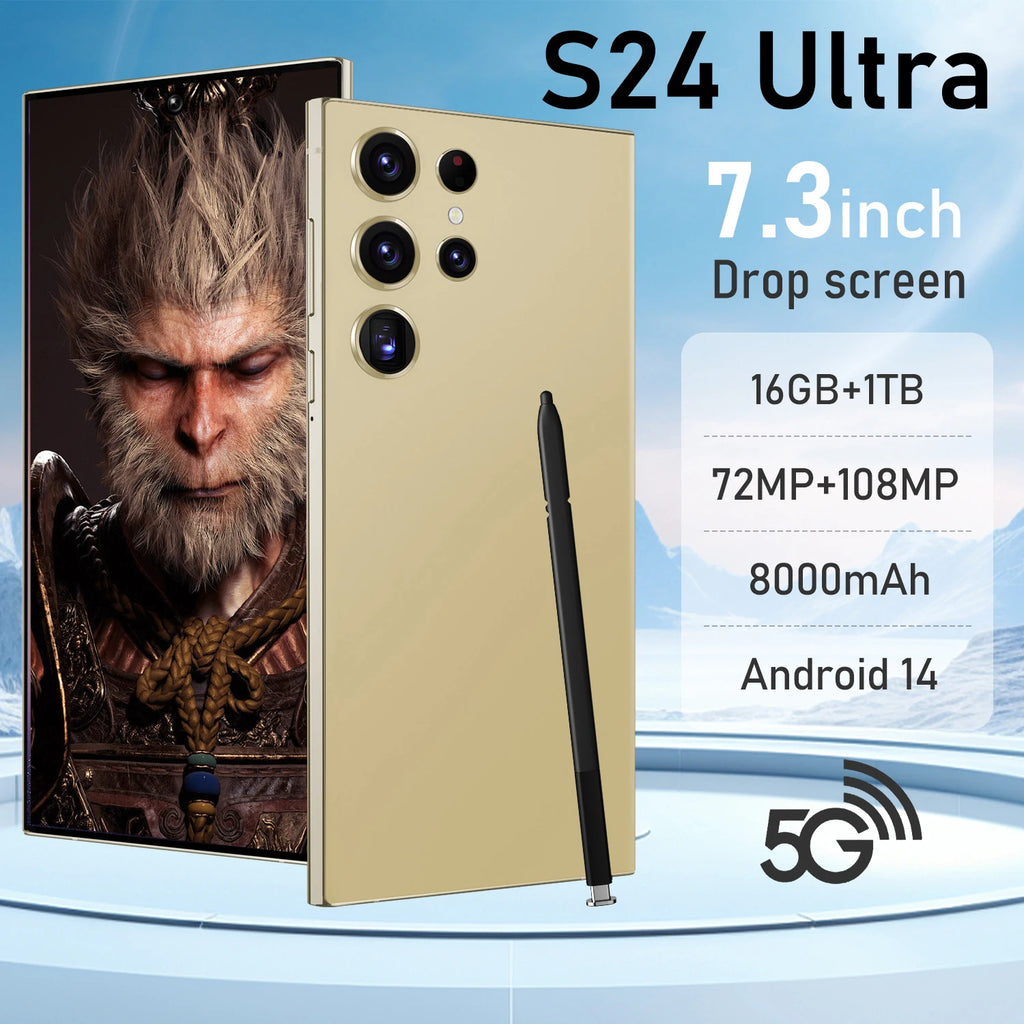 Real Ultra 2025 S24 High Quality 5G Flash Memory 12GB+512GB High for Android 14 7.3 Inch Deca Core Gaming Mobile Phone 4K