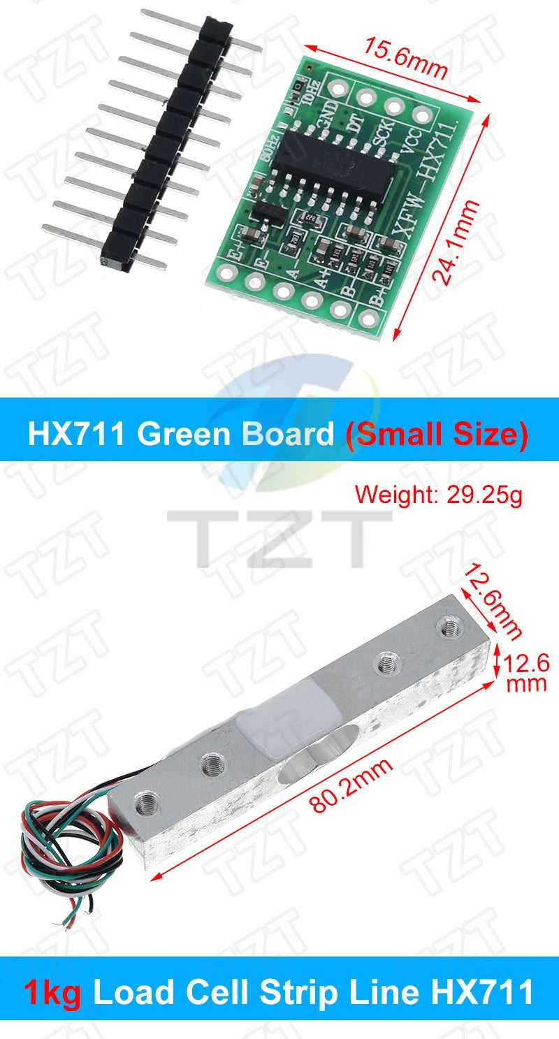 TZT Load Cell 1KG 5KG 10KG 20KG HX711 AD Module Weight Sensor Electronic Scale Aluminum Alloy Weighing Pressure Sensor