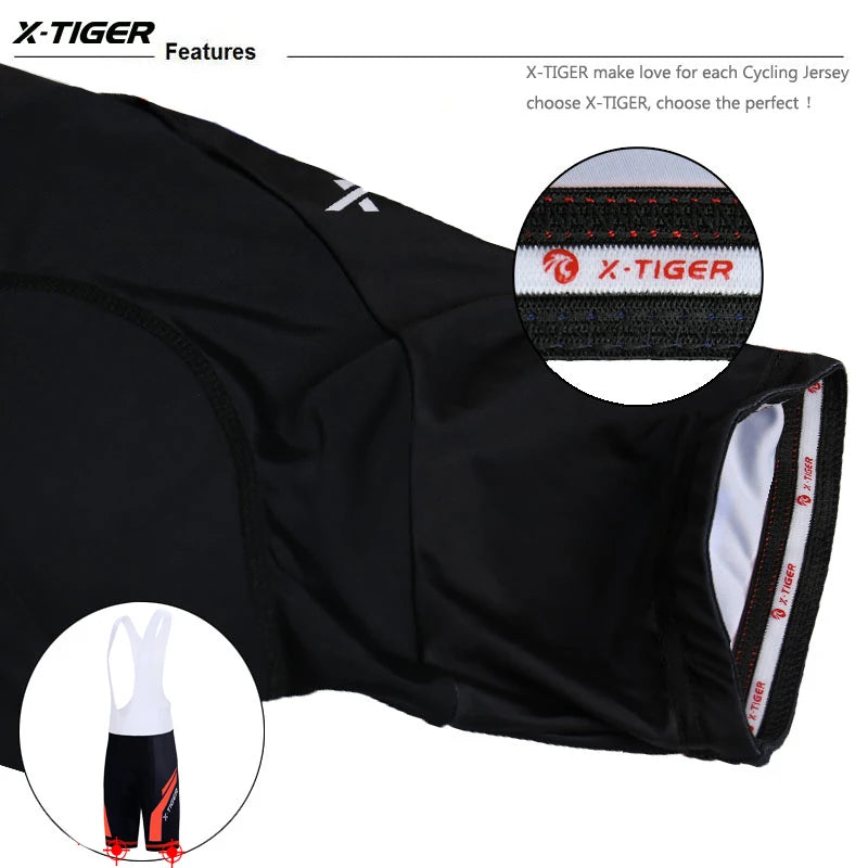 X-TIGER Cycling Bibs Shorts Summer Bike Breathable Men's 5D Gel Padded Bike Tights Triathlon Man Pro Licra Bicycle Shorts