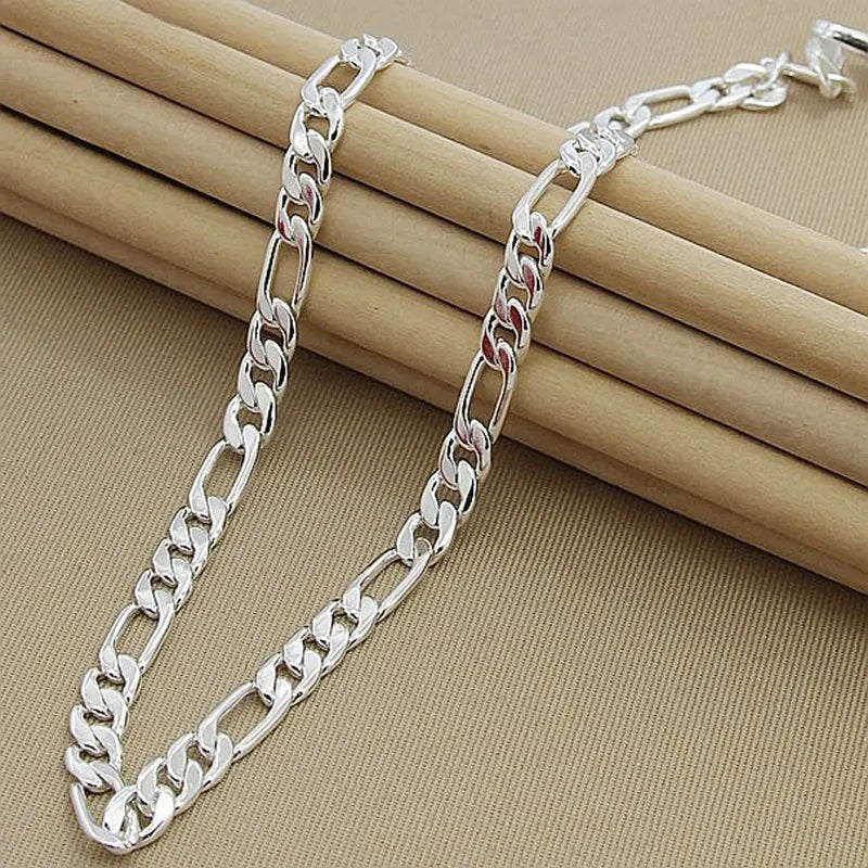 DOTEFFIL 925 Sterling Silver 8mm Chain Sideways Necklace Man Woman Senior Luxury Jewelry Statement Necklace