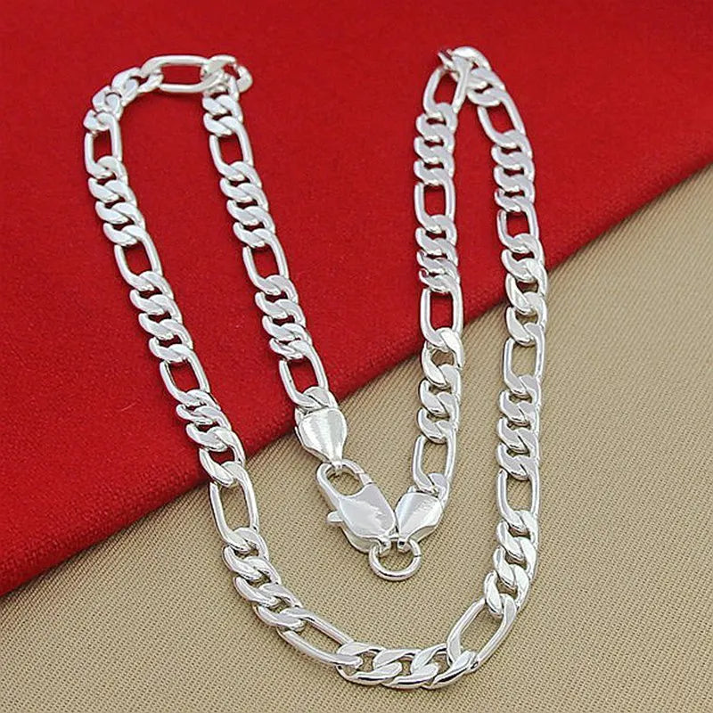 DOTEFFIL 925 Sterling Silver 8mm Chain Sideways Necklace Man Woman Senior Luxury Jewelry Statement Necklace
