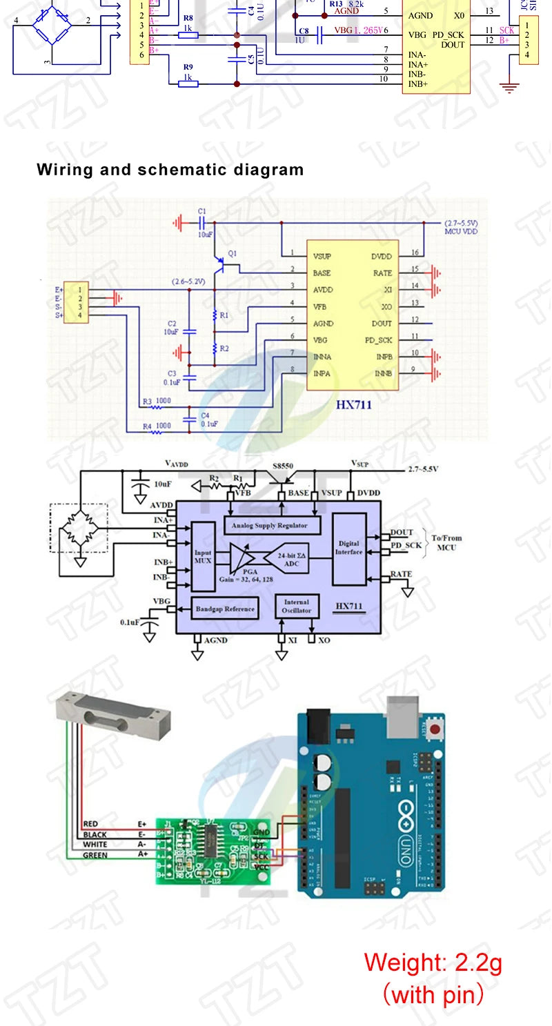 TZT Load Cell 1KG 5KG 10KG 20KG HX711 AD Module Weight Sensor Electronic Scale Aluminum Alloy Weighing Pressure Sensor