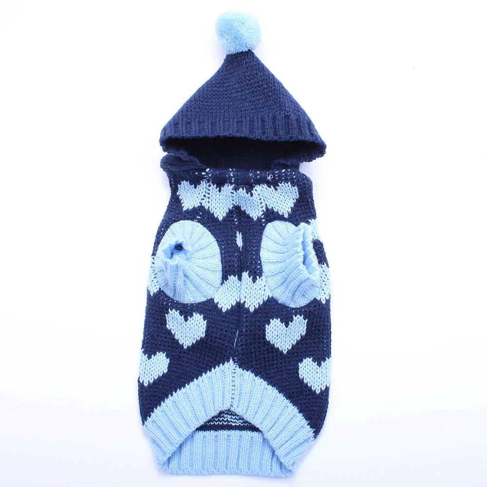 Cat Dog Sweater Hoodie Hearts Patterns Jumper Pet Puppy Coat Jacket Warm Clothes for Chihuahua Yorkie Poodle