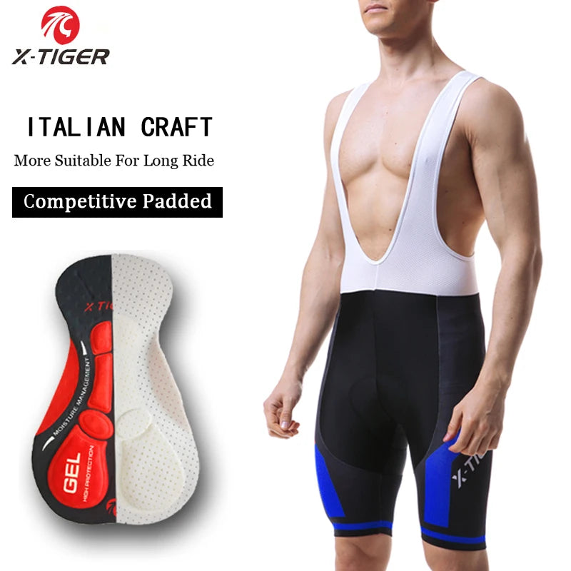 X-TIGER Cycling Bibs Shorts Summer Bike Breathable Men's 5D Gel Padded Bike Tights Triathlon Man Pro Licra Bicycle Shorts
