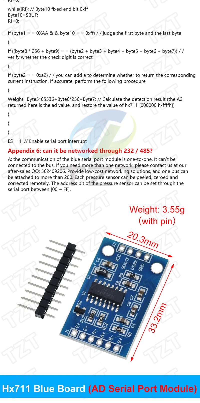 TZT Load Cell 1KG 5KG 10KG 20KG HX711 AD Module Weight Sensor Electronic Scale Aluminum Alloy Weighing Pressure Sensor
