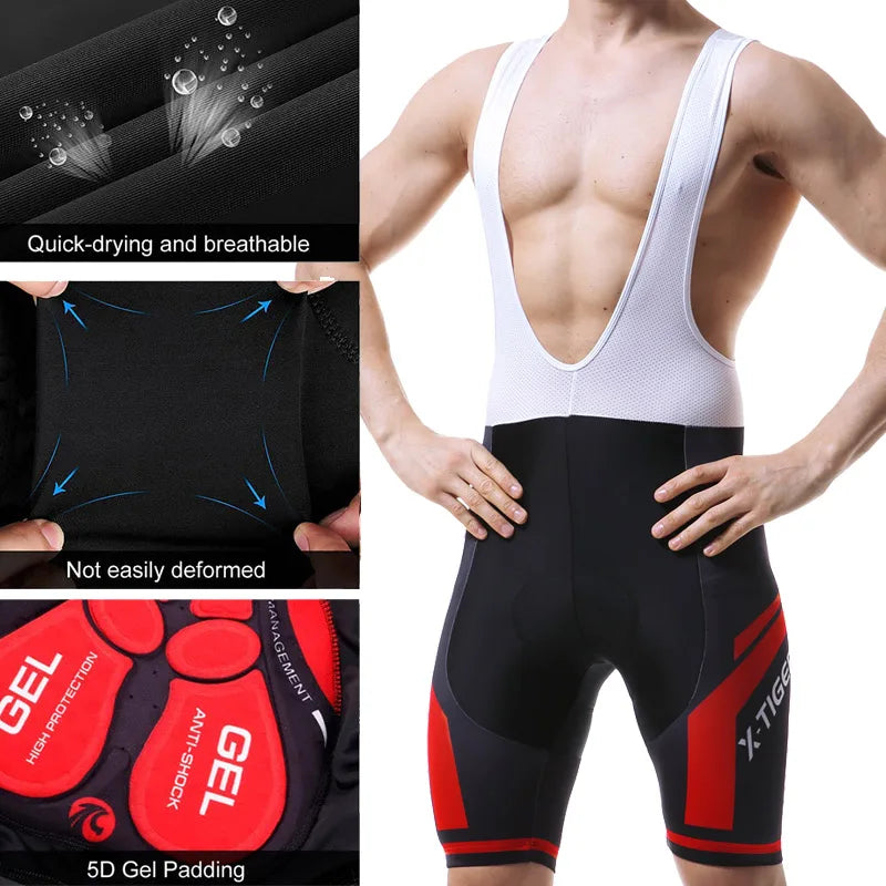 X-TIGER Cycling Bibs Shorts Summer Bike Breathable Men's 5D Gel Padded Bike Tights Triathlon Man Pro Licra Bicycle Shorts