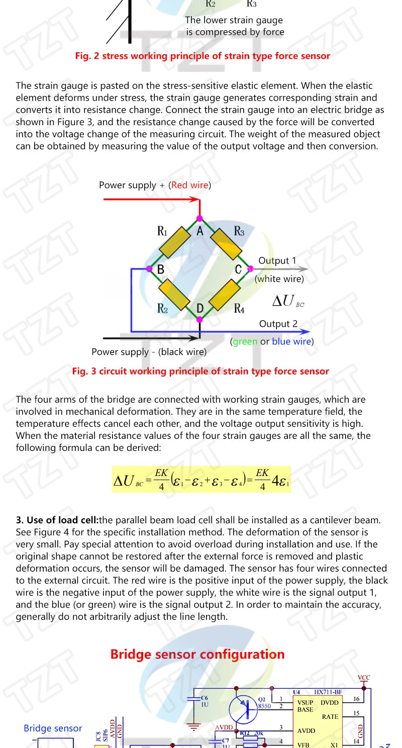 TZT Load Cell 1KG 5KG 10KG 20KG HX711 AD Module Weight Sensor Electronic Scale Aluminum Alloy Weighing Pressure Sensor