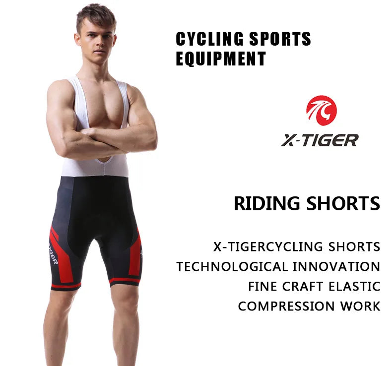 X-TIGER Cycling Bibs Shorts Summer Bike Breathable Men's 5D Gel Padded Bike Tights Triathlon Man Pro Licra Bicycle Shorts