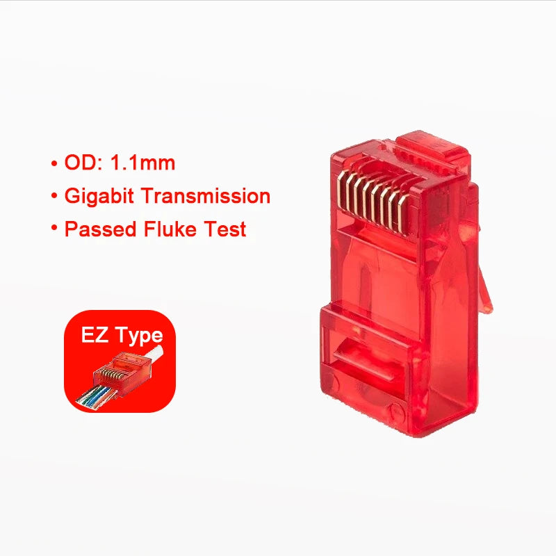 Linkwylan RJ45 Cat6 Pass Through Connectors Assorted Colors EZ to Crimp Modular Plug for Solid or Stranded UTP Network Cable