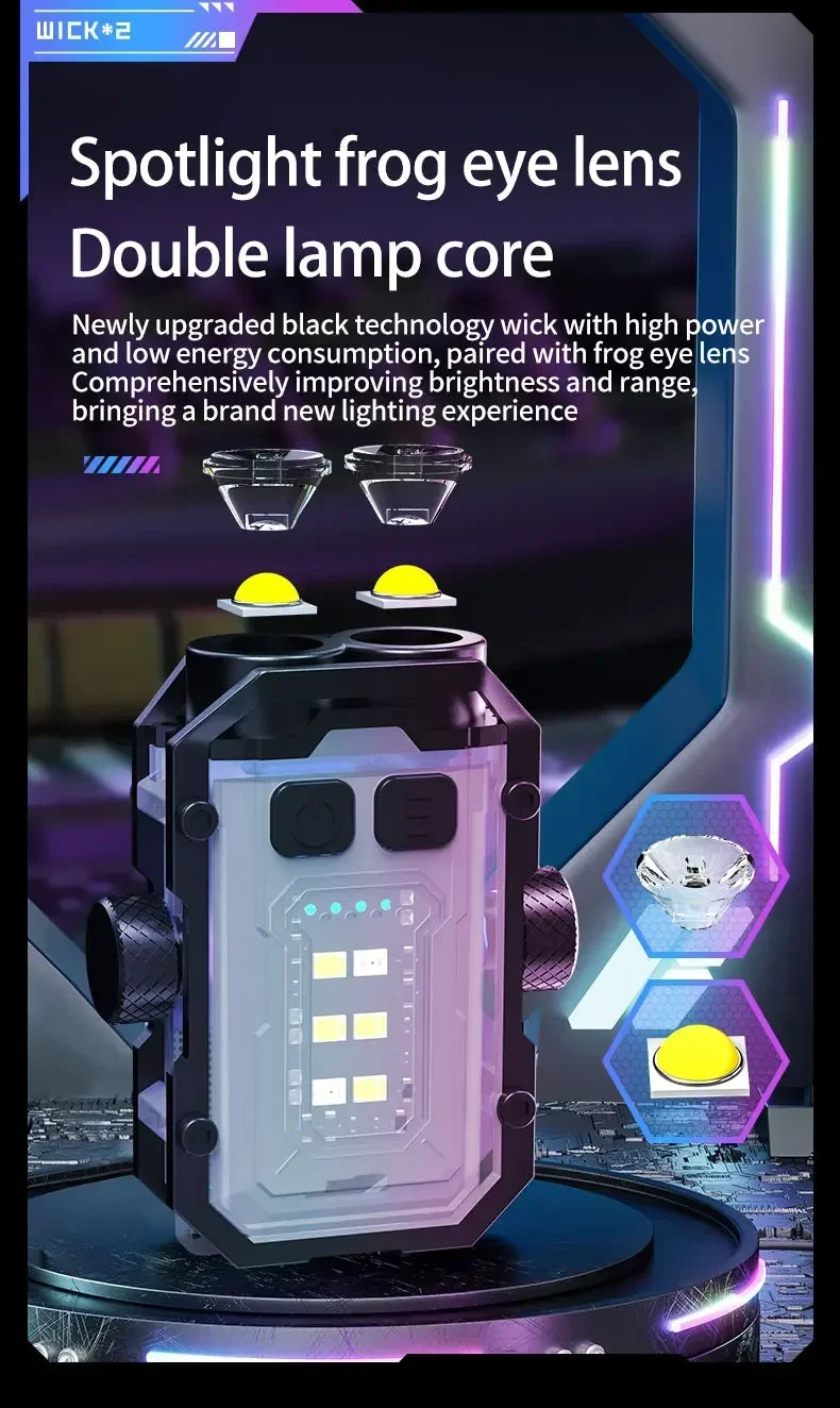 Mini LED Keychain Light Portable Magnetic EDC Flashlight Outdoor Camping Fishing Emergency Work Hat Clip Lamp With FingertipGyro