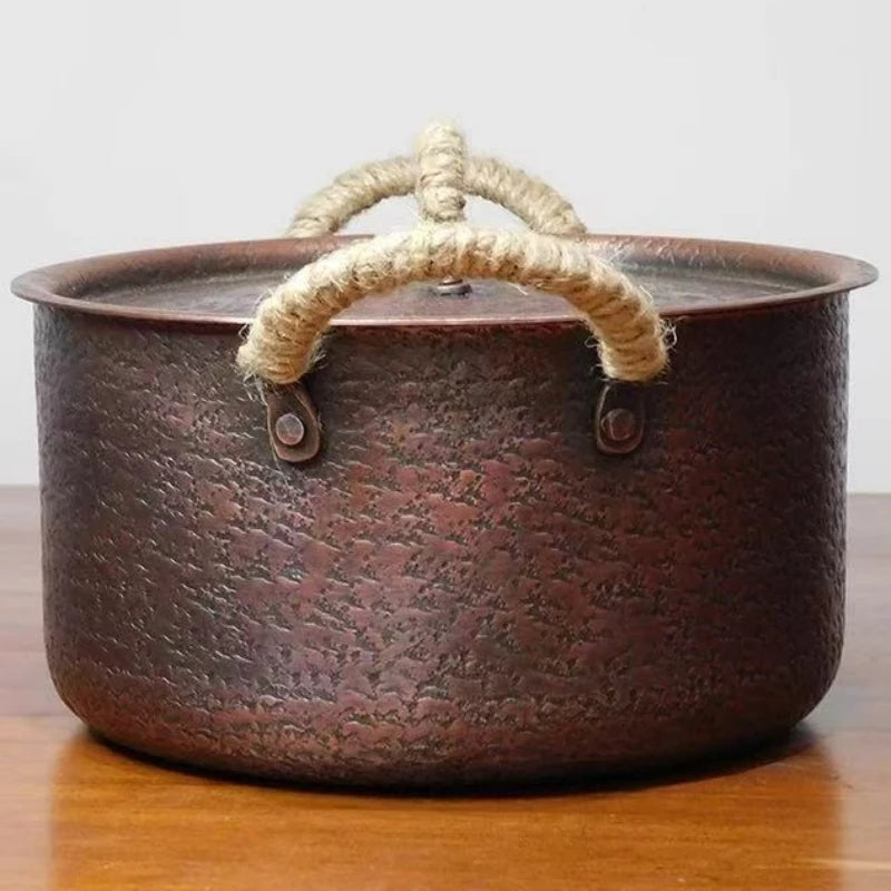 Vintage Copper Pot,Handcrafted Hot Pot Food Cooking Utensil for Boiling,Simmering and Pasta Stewing,With lid 18 cm Handheld Pots