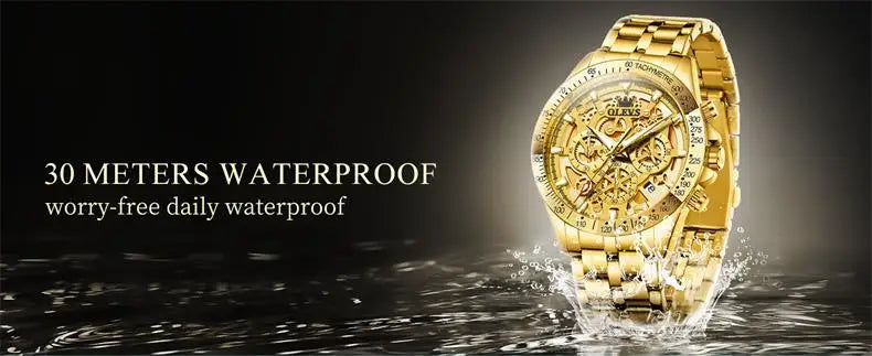 OLEVS Men's Watches Gold Luxury Hollow Out Style Original Quartz Watch for Man Waterproof Luminous Chronograph Date 24 Hours
