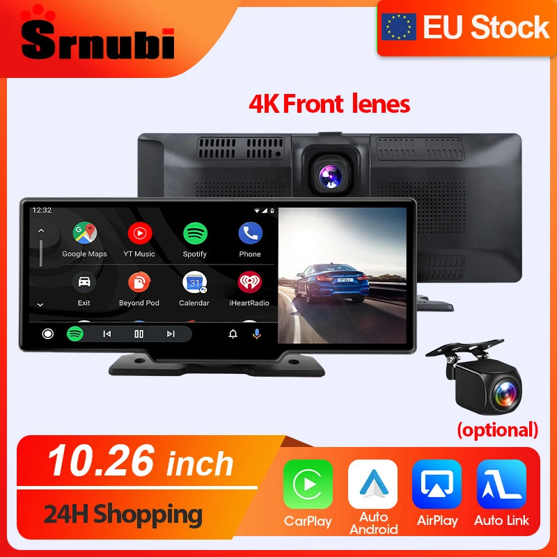 Srnubi 10.26" Dash Cam Rearview Wireless Carplay & Android Aut 4K DVR Navigation Player Dual Len Recorder Dashboard  WIFI 5.0BT