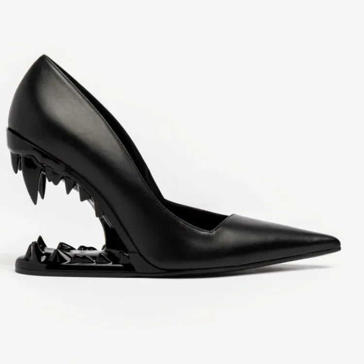 New Fashion Silver Gold Tiger Teeth Shaped High Heels Shose European American Runway Styles Banquet Wedding Bride Single Shoes