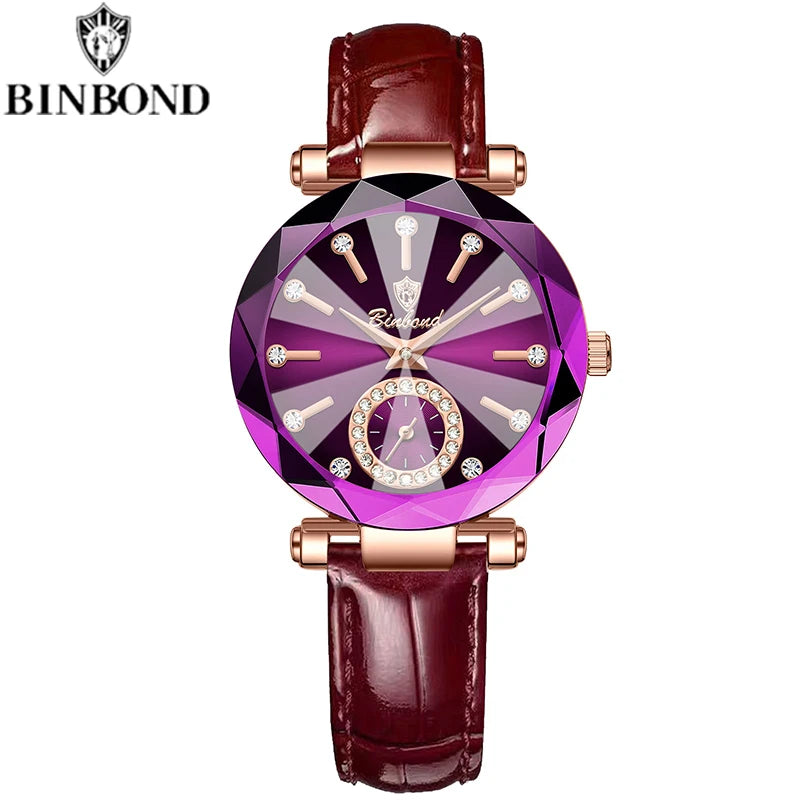 BINBOND Fashion Elegant Women Quartz Watches Original Heart Of The Ocean Design Waterproof Luminous Diamond Lady Casual Watches