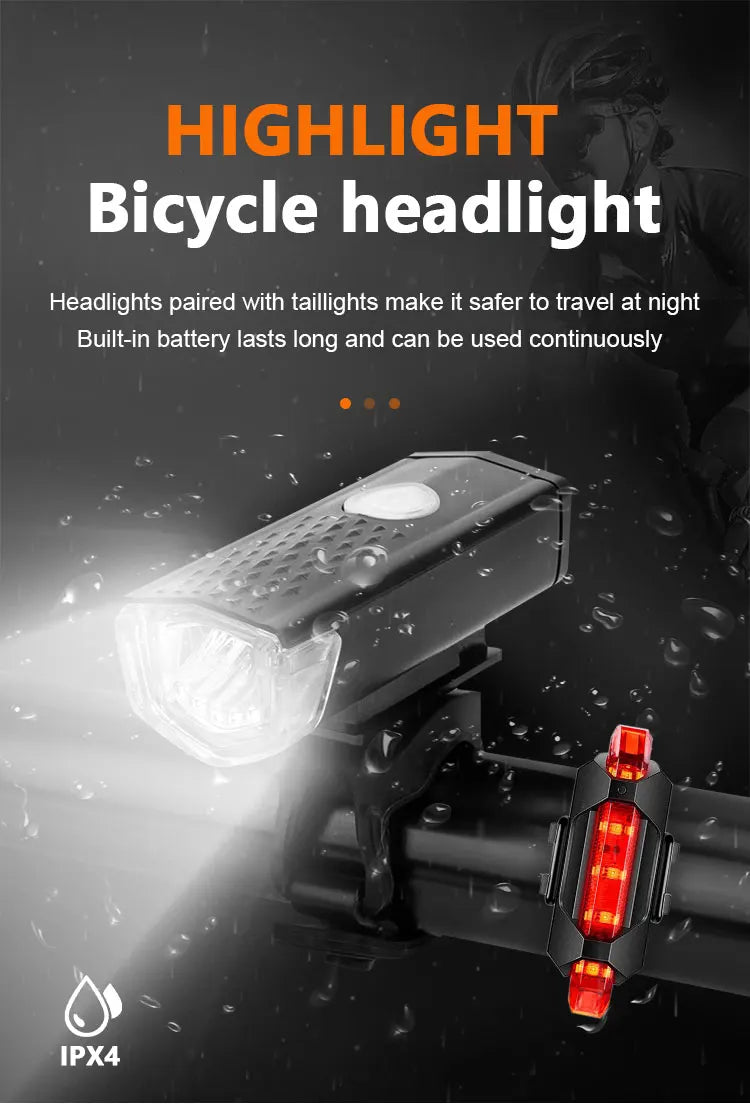 Bicycle Front Rear Light Set LED Rechargeable MTB Bike Head Light Cycling Red Warning Tail Light Accessories for Night Riding