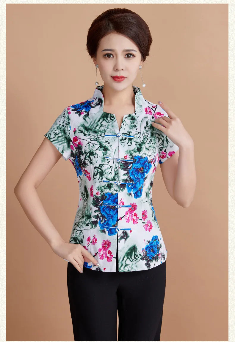 Traditional Chinese Clothing for Women Clothes Qipao Tops Cheongsam Hanfu Ethnic Style Vintage Casual Streetwear Summer