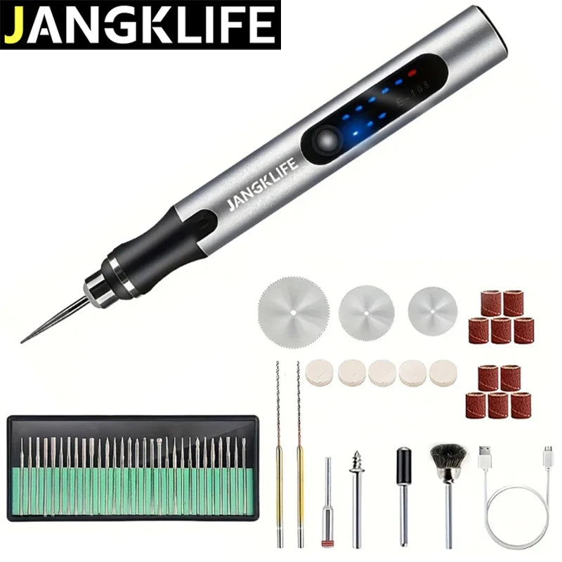 JANGKLIFE USB Cordless Rotary Tool Kit Woodworking Engraving Pen DIY For Jewelry Metal Glass Mini Wireless Drill