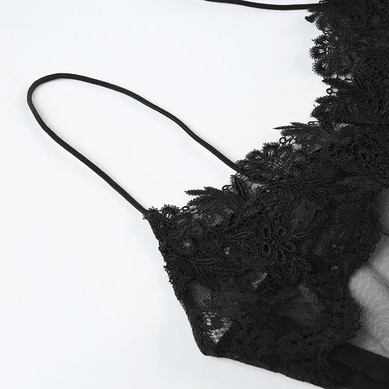 Shestyle Lace Transparent Mini Dress Sexy Women Wrapping Spaghetti Embroidery Flower Sheath Nightwear Club Mesh Wave Fantacy