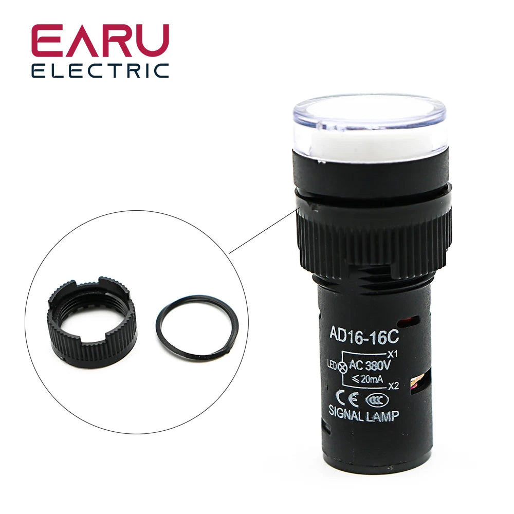 Indicator Signal Lamp Light Waterproof ad16-16ds 16mm AC/DC 12V 24V 110V 220V 380V Red Green Yellow Blue White LED Bulbs 20mA