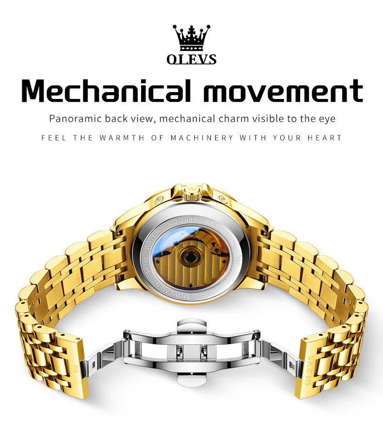OLEVS 7091 Mens Watch Original Flywheel Automatic Mechanical Watch For Man Perpetual Calendar Waterproof Luminous Luxury Reloj