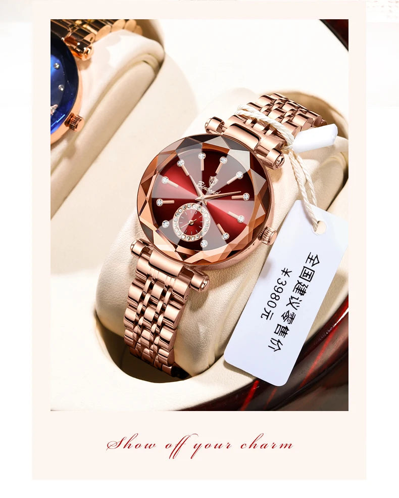 BINBOND Fashion Elegant Women Quartz Watches Original Heart Of The Ocean Design Waterproof Luminous Diamond Lady Casual Watches