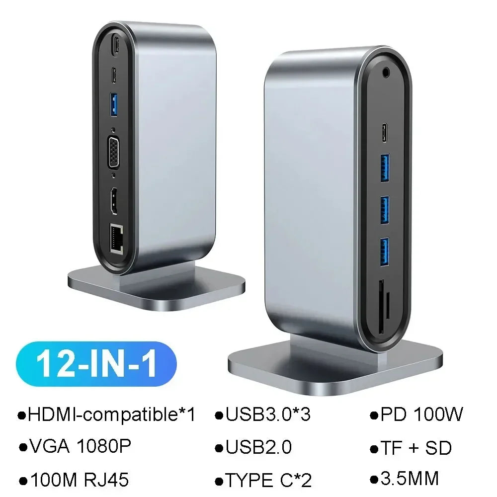 15 in 1 USB C Docking Station 4K HD Vertical Hub with Triple Monitor RJ45 1000M,USB 3.0/2.0,PD 3.0,SD/TF,Audio 3.5 for Laptop PC