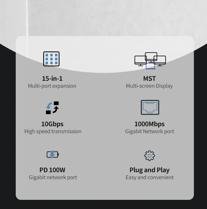 15 in 1 USB C Docking Station 4K HD Vertical Hub with Triple Monitor RJ45 1000M,USB 3.0/2.0,PD 3.0,SD/TF,Audio 3.5 for Laptop PC