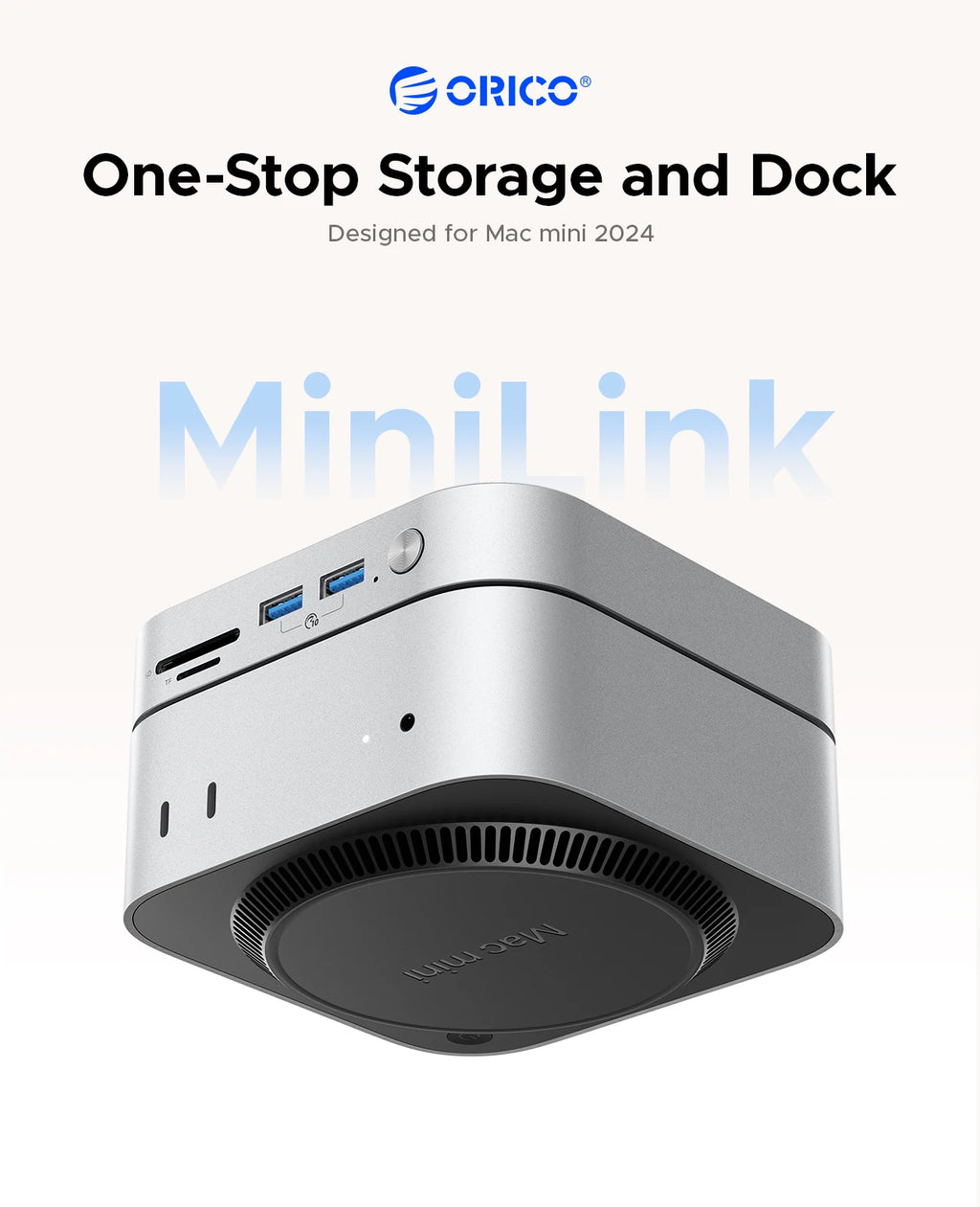 ORICO MiniLink USB C Hard Drive Enclosure Docking Multi Interface Converter SD/TF 4.0 USB4 Transfer Designed for MacMini M4 Dock