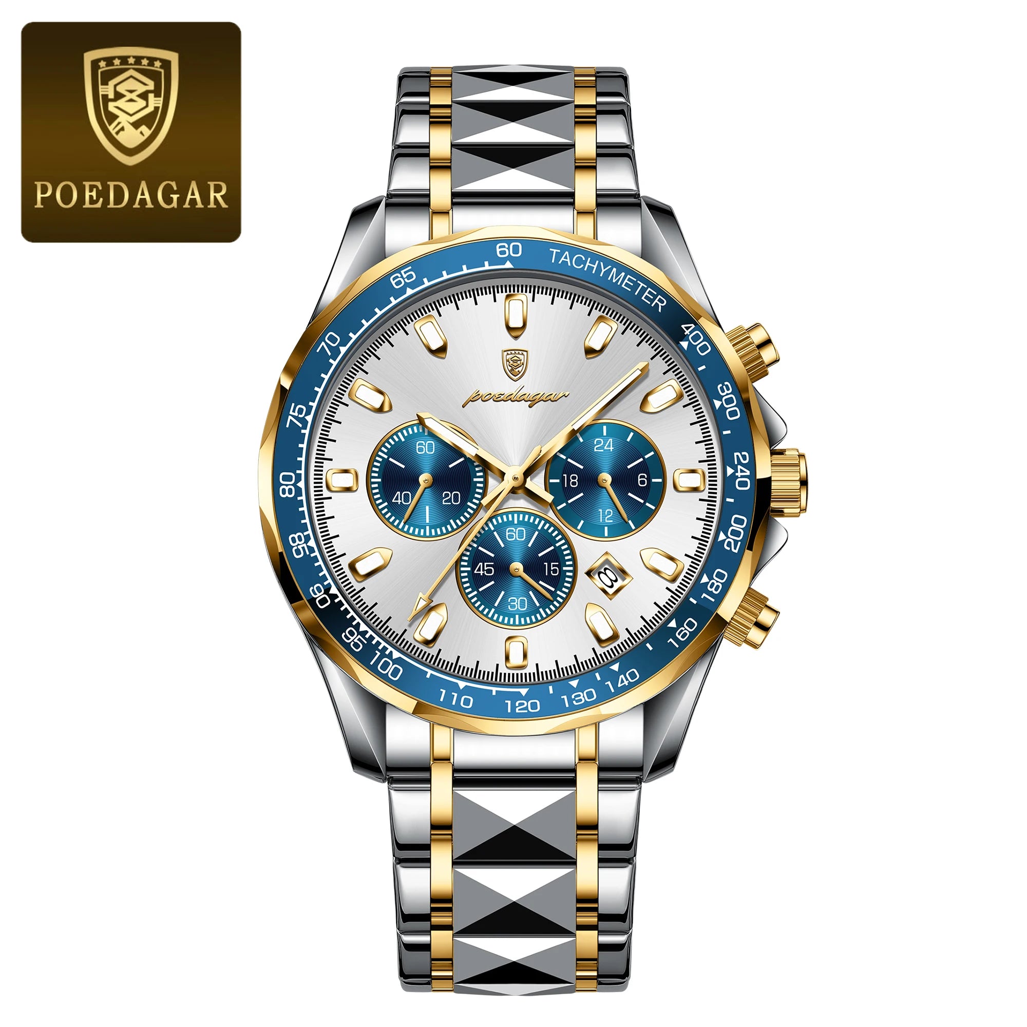 POEDAGAR Luxury Men's Watches Waterproof Luminous Date Chronograph Watch For Man Stainless Steel Fashion Sports Quartz Men Watch