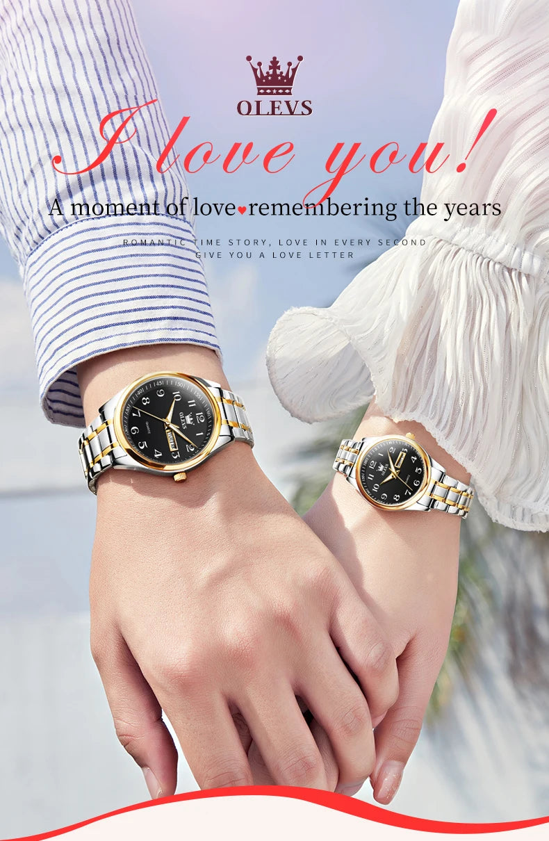 OLEVS 5567 Couple Watches Waterproof Luminous Wristwatch for Lover Date Men‘s and Women's Wristwatch Simple Fashion