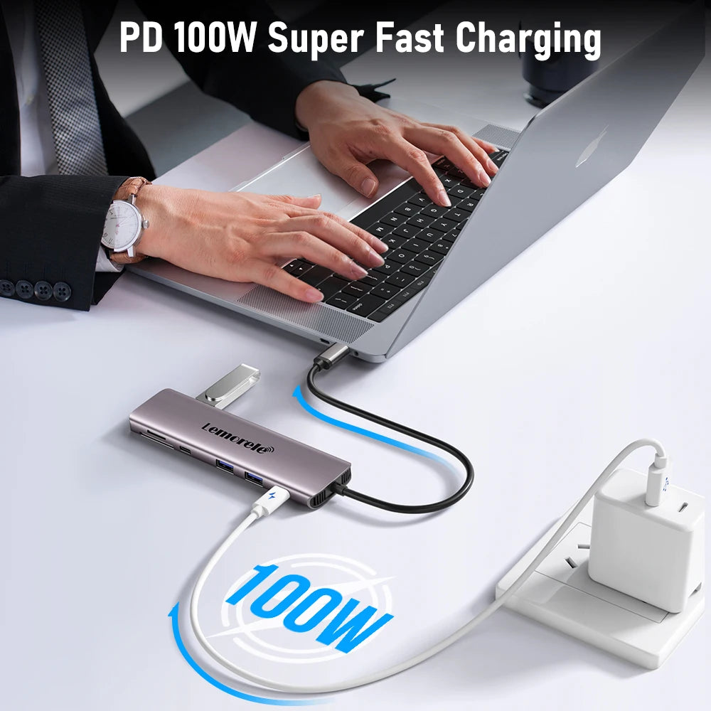 Lemorele 10 Ports USB C HUB Docking Station Type C to Dual HDMI 4K 30Hz PD100W SD/TF for macbook ASUS lenovo laptop