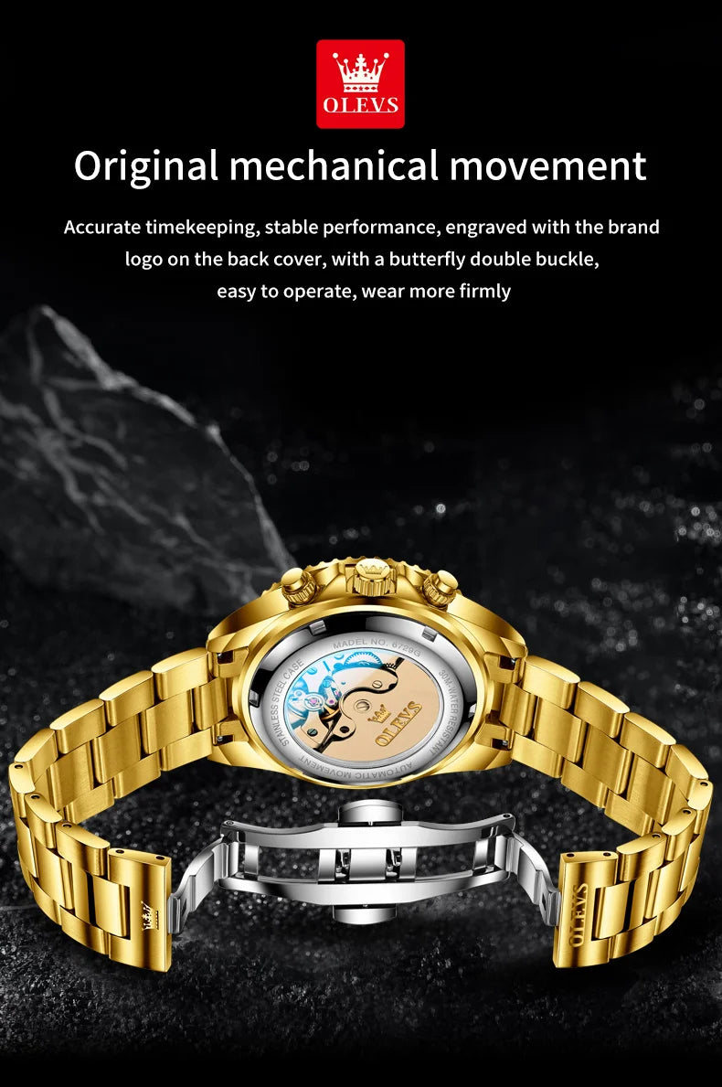 OLEVS 6729 Automatic Watch Man 24 Hour Moon Phase Mechanical Watch For Men Luxury 30M Waterproof Luminous Date Men's Wristwatch