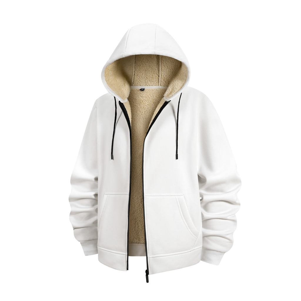 Winter Lambswool Coats Thicken Warm Jackets Long Sleeve Zipper Hoodies Casual Sports Fleece Black Coat Hooded Men Outdoor Jacket