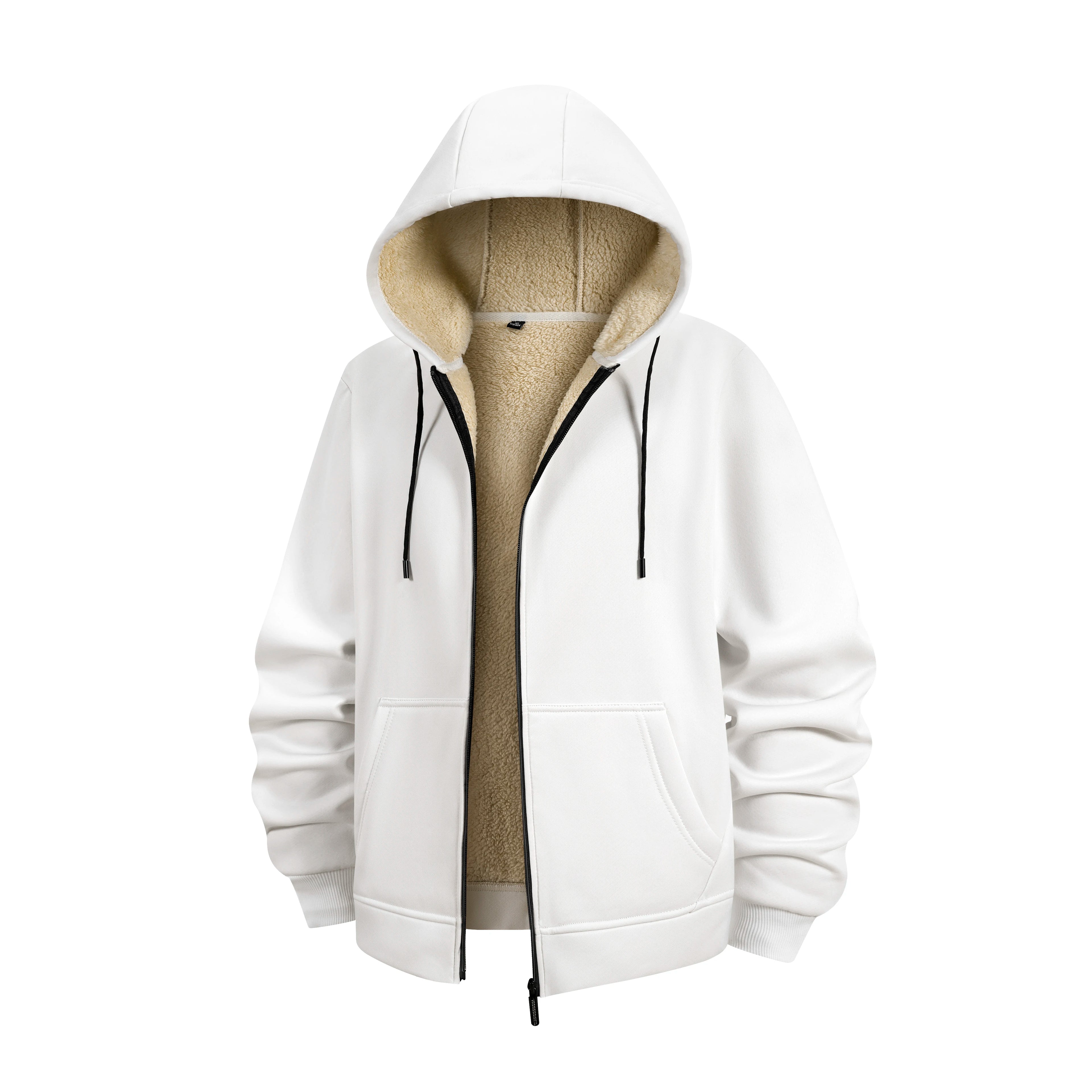 Winter Lambswool Coats Thicken Warm Jackets Long Sleeve Zipper Hoodies Casual Sports Fleece Black Coat Hooded Men Outdoor Jacket