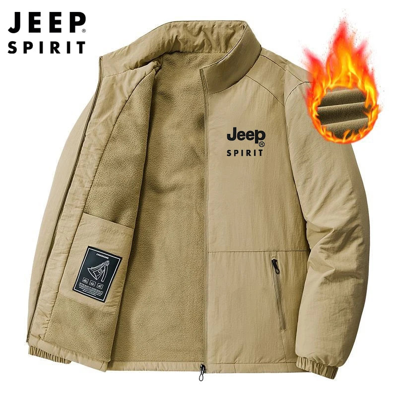 Jeep Spirit Men's Jacket for Spring and Autumn Leisure Stand Collar Fashion Warm Windproof Solid Color Coat