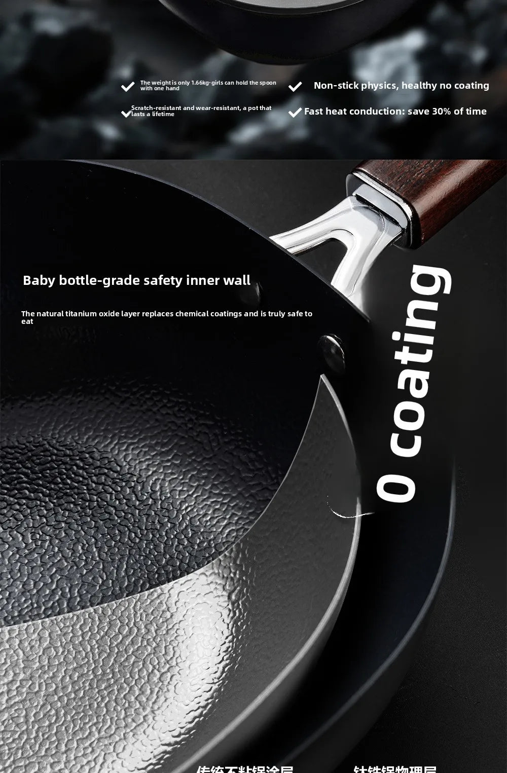 Titanium iron pot, non stick pot, thickened extreme iron wok, cast iron pot, induction cooker, gas universal flat bottomed pot