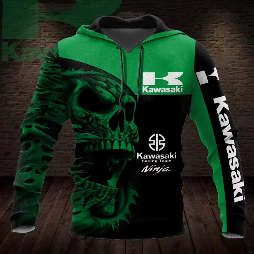 Men's Hoodie Kawasaki Hoodie Motorcycle Uniform Sportswear Racing Men's Cycling Jersey 3D Printed Three-dimensional Pattern