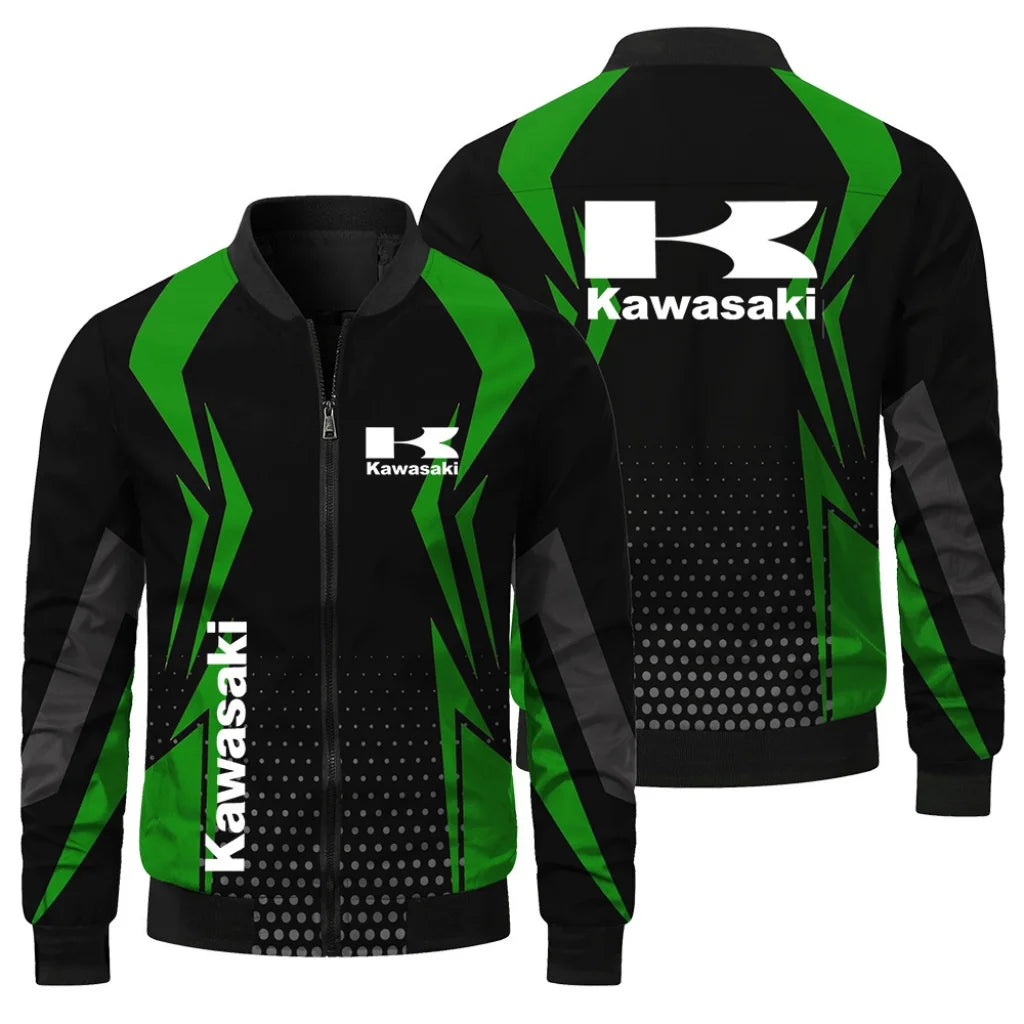New Kawasaki Men's Racing Jacket 3D Printed Oversized Fashion Outdoor Sports Jacket Casual Windproof Riding Motorcycle Jacket