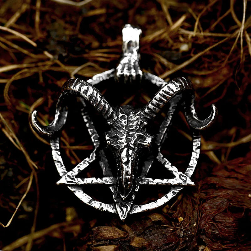BEIER New Stainless steel  Pentagram Pan God Skull Goat Head Pendant Necklace Occult Metal Vintage for Man BP8-342